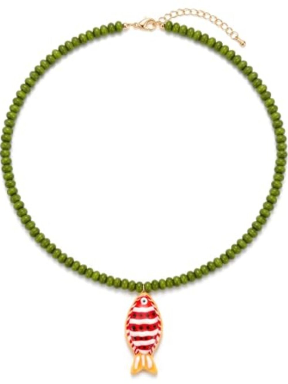 Boho Beaded Fish Necklace for Women Red Blue Beaded Fish Pendant Necklace